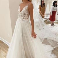 Fashion Fairy A Line V Neck Wedding Dresses with Appliques - Thumbnail 1