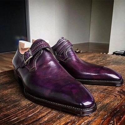 New handmade pure leather purple shaded stylish monk strap shoes for men's