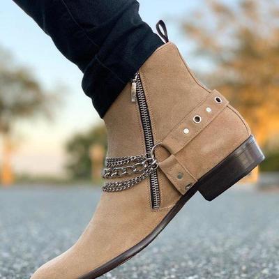 New handmade pure beige suede leather stylish ankle boots for men's