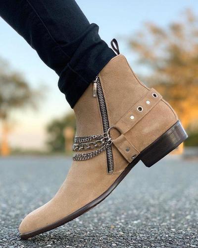 New Handmade Pure Beige Suede Leather Stylish Ankle Boots for Men's