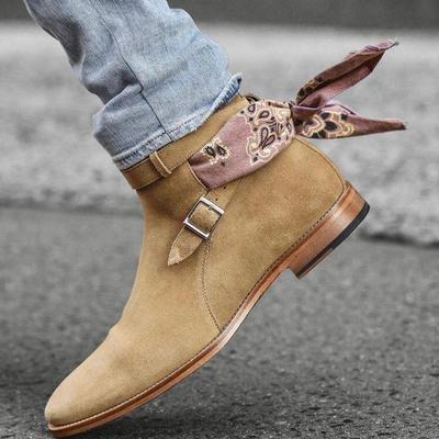 New handmade pure beige suede leather ankle boots for men's - Thumbnail 1