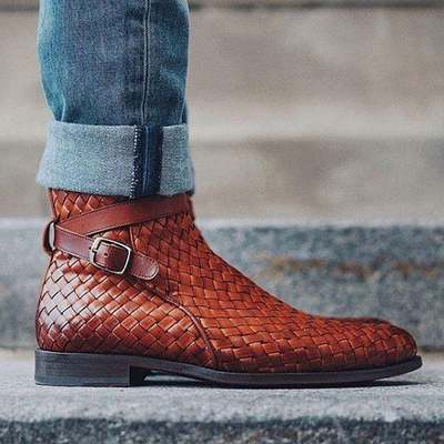 New handmade pure brown leather stylish ankle boots for men's