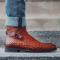 New Handmade Pure Brown Leather Stylish Ankle Boots for Men's - Thumbnail 4
