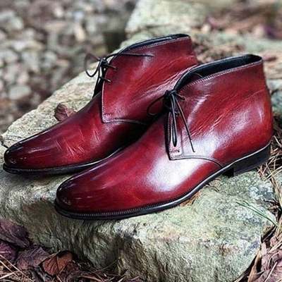 New handmade burgundy leather chukka boots for men's
