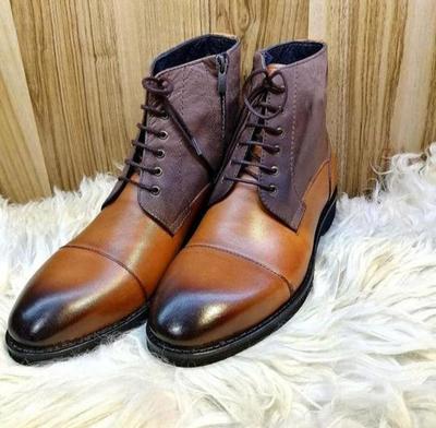 New Handmade Pure Brown Leather Dark Brown Ankle Boots for Men's