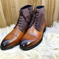 New Handmade Pure Brown Leather Dark Brown Ankle Boots for Men's - Thumbnail 1
