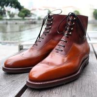 New Handmade Tan Calf & Genuine Brown Cow Leather Ankle Boot for Men's - Thumbnail 1