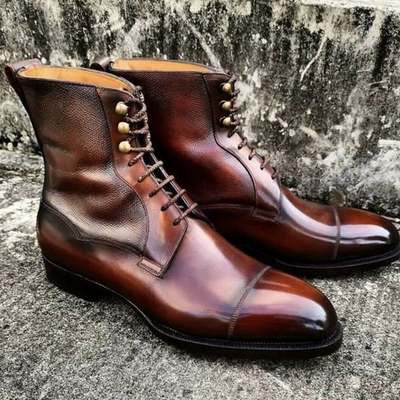 New handmade pure leather brown ankle boot for men's