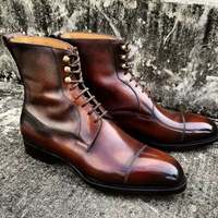 New Handmade Pure Leather Brown Ankle Boot For Men's - Thumbnail 1