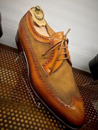 New Handmade Pure Suede & Leather Tan Dress Shoes For Men's