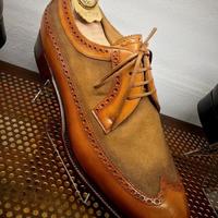 New Handmade Pure Suede & Leather Tan Dress Shoes For Men's - Thumbnail 4