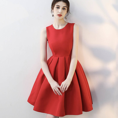 Red satin short prom dress cute party dress - Thumbnail 4