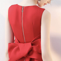 Red satin short prom dress cute party dress - Thumbnail 2