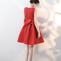 Red satin short prom dress cute party dress - Thumbnail 3