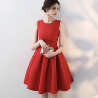 Red satin short prom dress cute party dress - Thumbnail 4