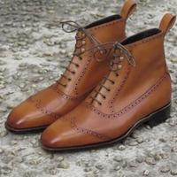 New Handmade Pure Tan Leather Ankle Boots for Men's - Thumbnail 1