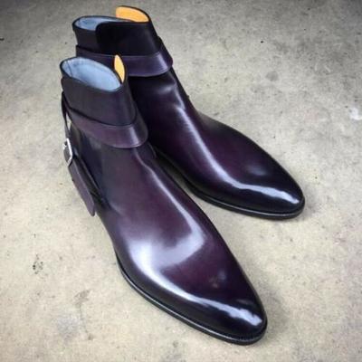 New handmade pure purple shaded leather ankle strap boots for men's