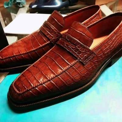 New pure handmade dark tan crocodile leather moccasin loafer shoes for men's