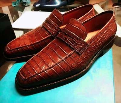 New Pure Handmade Dark Tan Crocodile Leather Moccasin Loafer Shoes for Men's