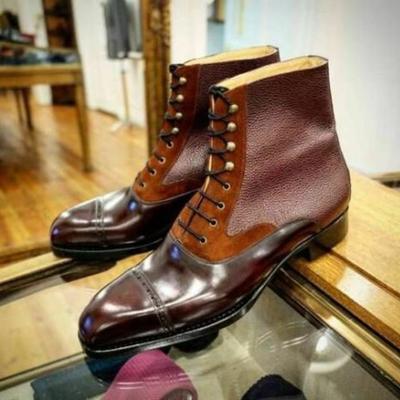 New handmade brown leather & brown suede ankle boots for men's