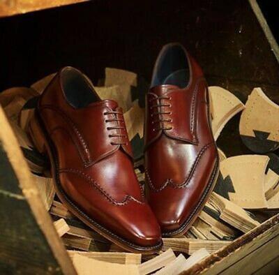 New Pure Handmade Burgundy Shaded Leather Lace up Dress Shoes for Men's