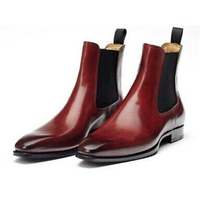 New Handmade Chelsea Burgundy Shaded Pure Leather Ankle Boots for Men's - Thumbnail 4