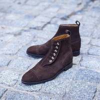 New Handmade Pure Brown Suede Button Boots for Men's - Thumbnail 1