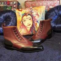 New Handmade Pure Black & Burgundy Leather Button Boots for Men's - Thumbnail 1