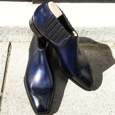 New handmade chelsea blue shaded pure leather ankle boots for men's