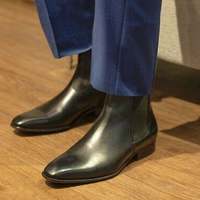 New Handmade Chelsea Black Pure Leather Ankle Boots for Men's - Thumbnail 1