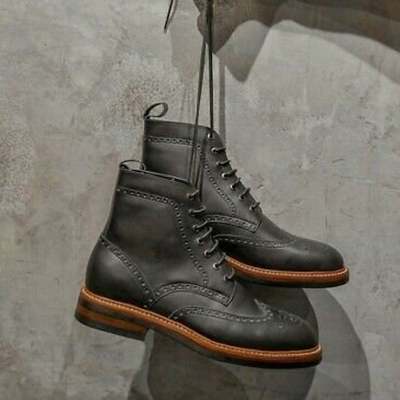 New handmade pure black leather ankle boots for men's - Thumbnail 1