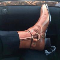 New Handmade Motorcycle Light Orange Leather Zip Fastening Boots for Men's - Thumbnail 4