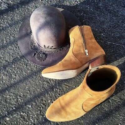 New handmade pure suede leather tan zipper cowboy style boots for men's - Thumbnail 2