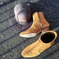 New Handmade Pure Suede Leather Tan Zipper Cowboy Style Boots for Men's - Thumbnail 1