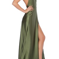 Olive Green Backless Prom Dresses  - Thumbnail 1