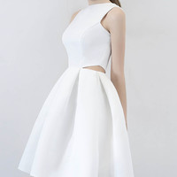 White satin short prom dress cute evening dress - Thumbnail 1