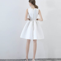 White satin short prom dress cute evening dress - Thumbnail 4