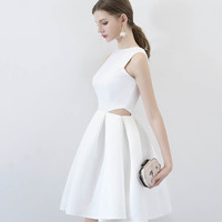 White satin short prom dress cute evening dress - Thumbnail 5