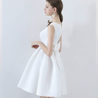 Cute A line satin short prom dress homecoming dress - Thumbnail 2