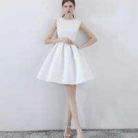 Cute A line satin short prom dress homecoming dress - Thumbnail 5