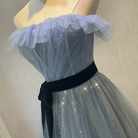 Blue tulle long prom dress blue evening dress - Thumbnail 2