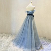Blue tulle long prom dress blue evening dress - Thumbnail 5