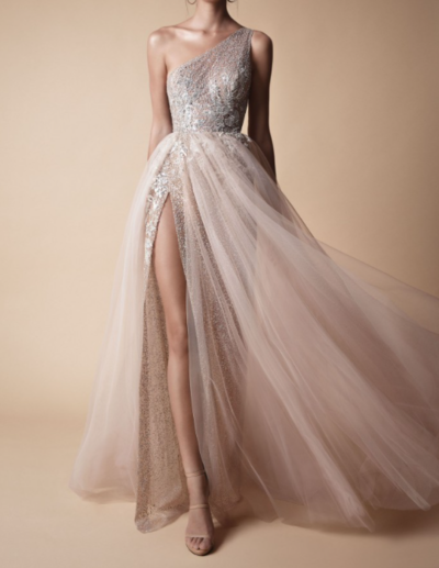 One Shoulder Sleeveless Floor Length Prom Dress,Side Slit Prom Dresses,Sexy Evening Dresses,273