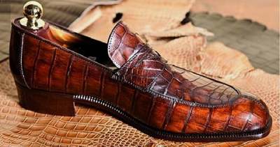 Mens Handmade Brown Crocodile Texture Leather Moccasin Shoe