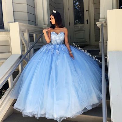 Princess Ball Gown Sweetheart Blue Prom/Evening Dresses with Appliques,787