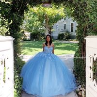 Princess Ball Gown Sweetheart Blue Prom/Evening Dresses with Appliques,787 - Thumbnail 2