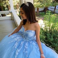 Princess Ball Gown Sweetheart Blue Prom/Evening Dresses with Appliques,787 - Thumbnail 1