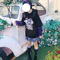 Anime Girl Cartoon Casual Stripe Loose Oversized Hoodie Sweater Sweatshirt Long Sleeve Pullover E-Girl Kawaii Korean Japanese Harajuku Streetwear - Thumbnail 6