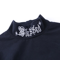 Black Rebel Letter Embroidery Turtleneck Crop Top Long Sleeve Shirt T-shirt Top Goth Punk Casual E-Girl Kawaii Korean Japanese Harajuku Streetwear - Thumbnail 9