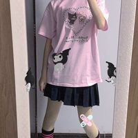 Cute Pastel Pink Anime Cartoon Print Rabbit Letter Short Sleeve Shirt T-shirt Top E-Girl Kawaii Korean Japanese Harajuku Streetwear - Thumbnail 3